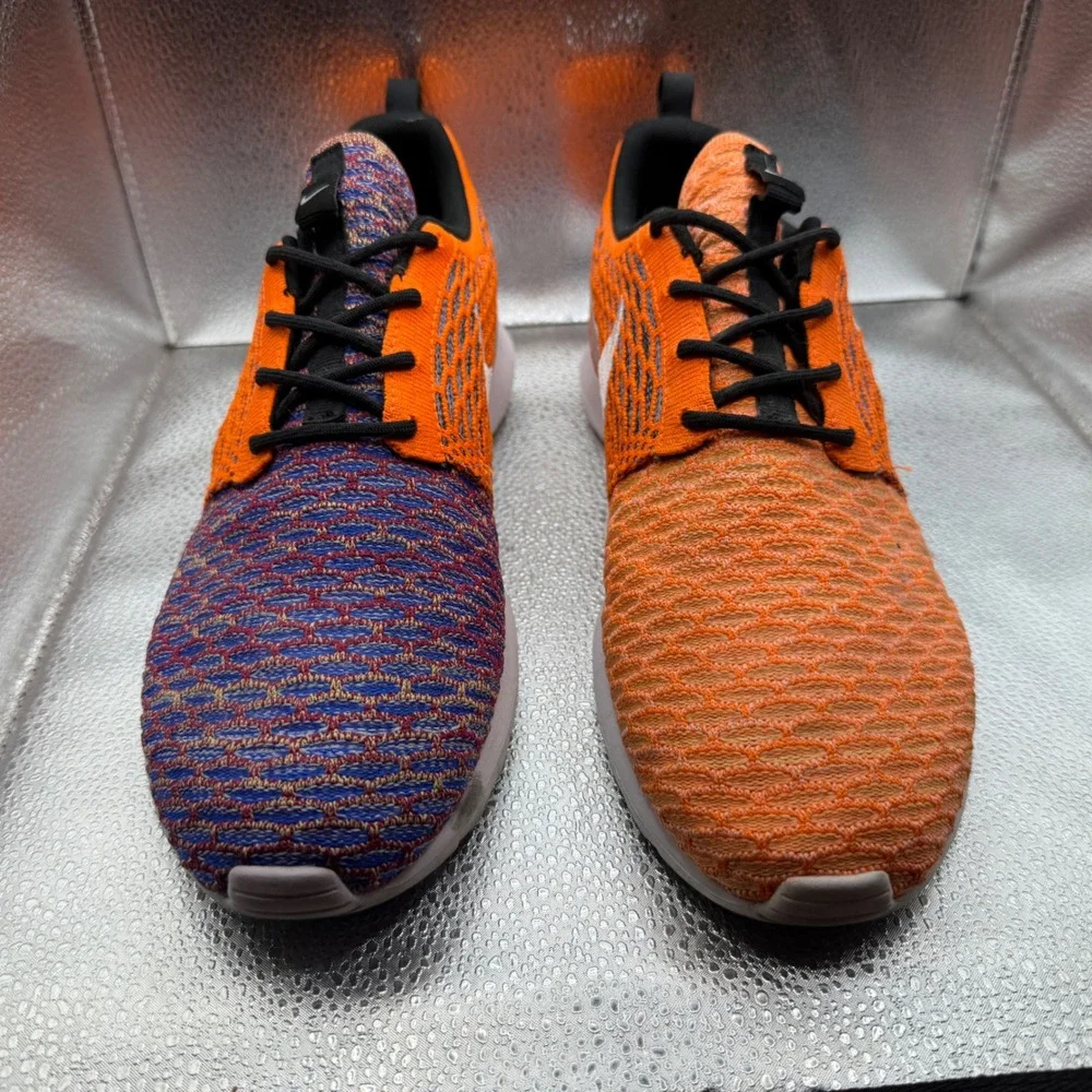 Size 10 Nike Roshe NM Flyknit Mens Orange Fireberry Excellent 677243-100 Sneaker